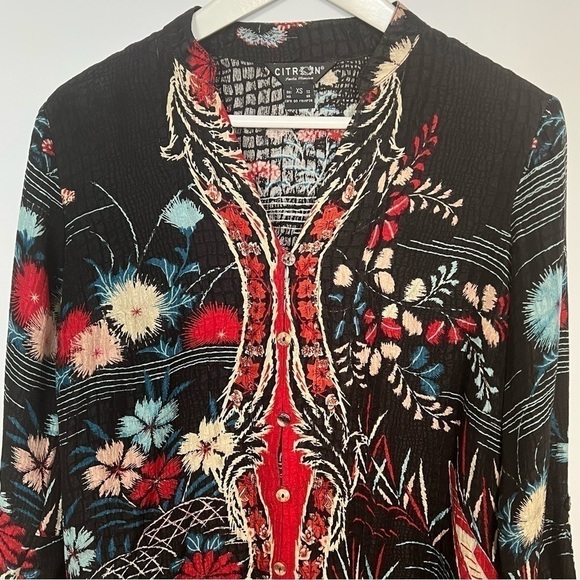 CITRON Silk Floral Button-Down Blouse XS - Picture 2 of 8